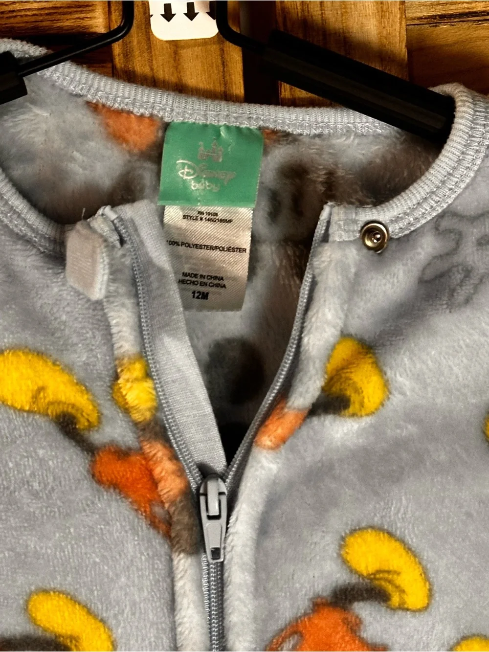 Disney Light Gray Mickey Mouse Fleece Footed One-Piece